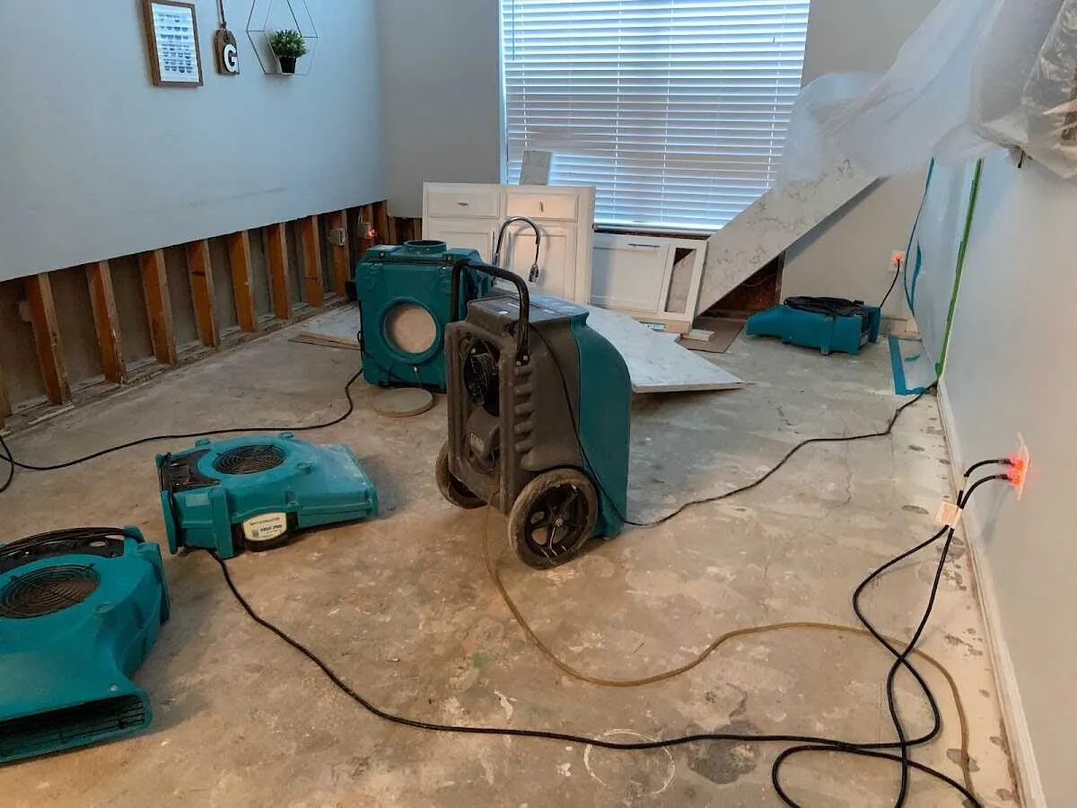 Dehumidifier in flood-cut room for Water Damage Restoration in Westborough