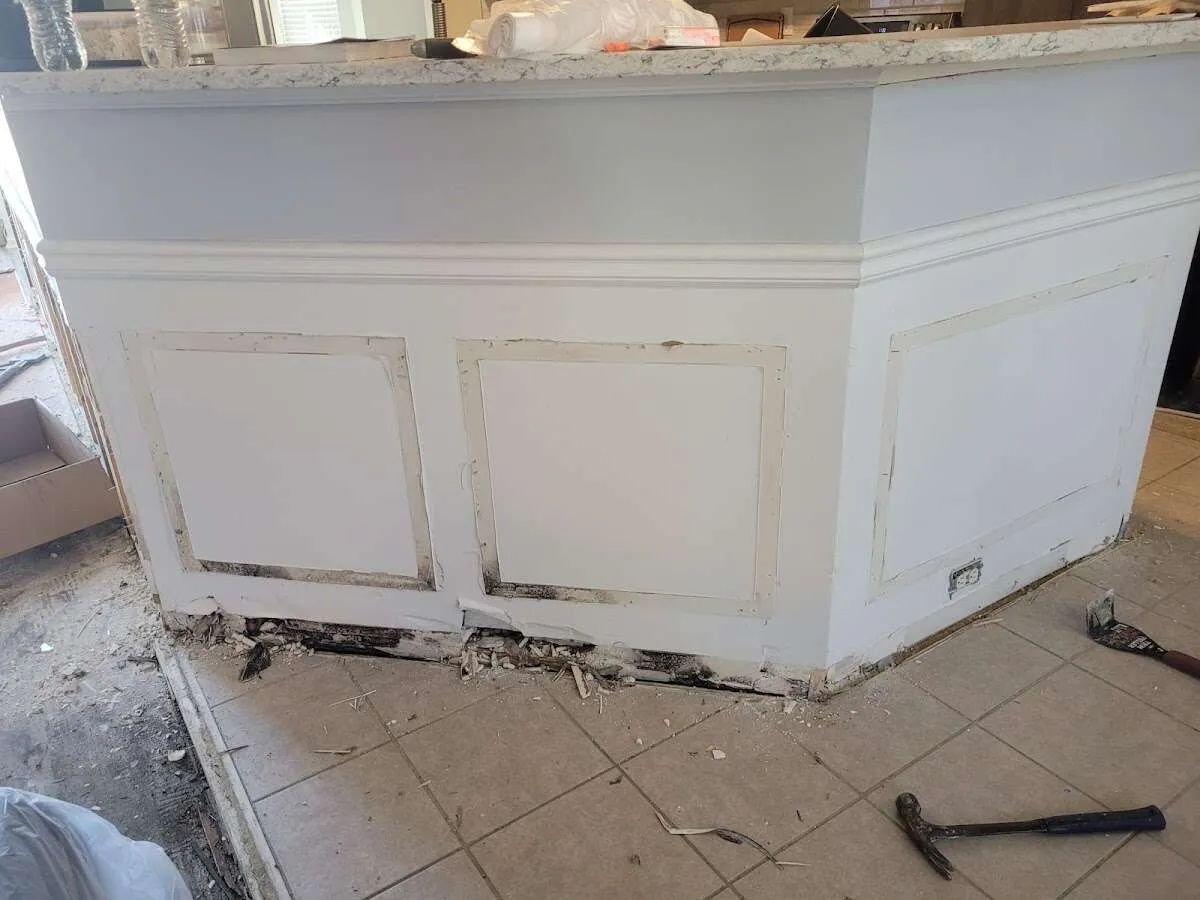 Water damage and mold on kitchen during Storm Damage Restoration in Westborough
